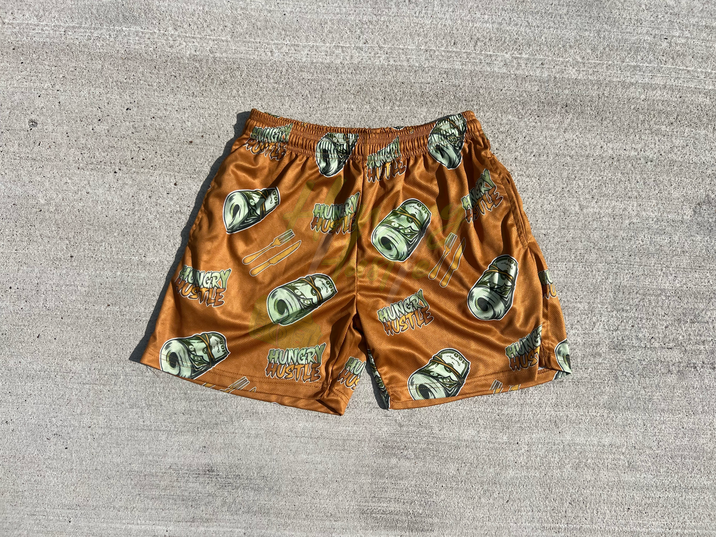Champagne & Copper Hungry Hustle Money Graphic Shorts